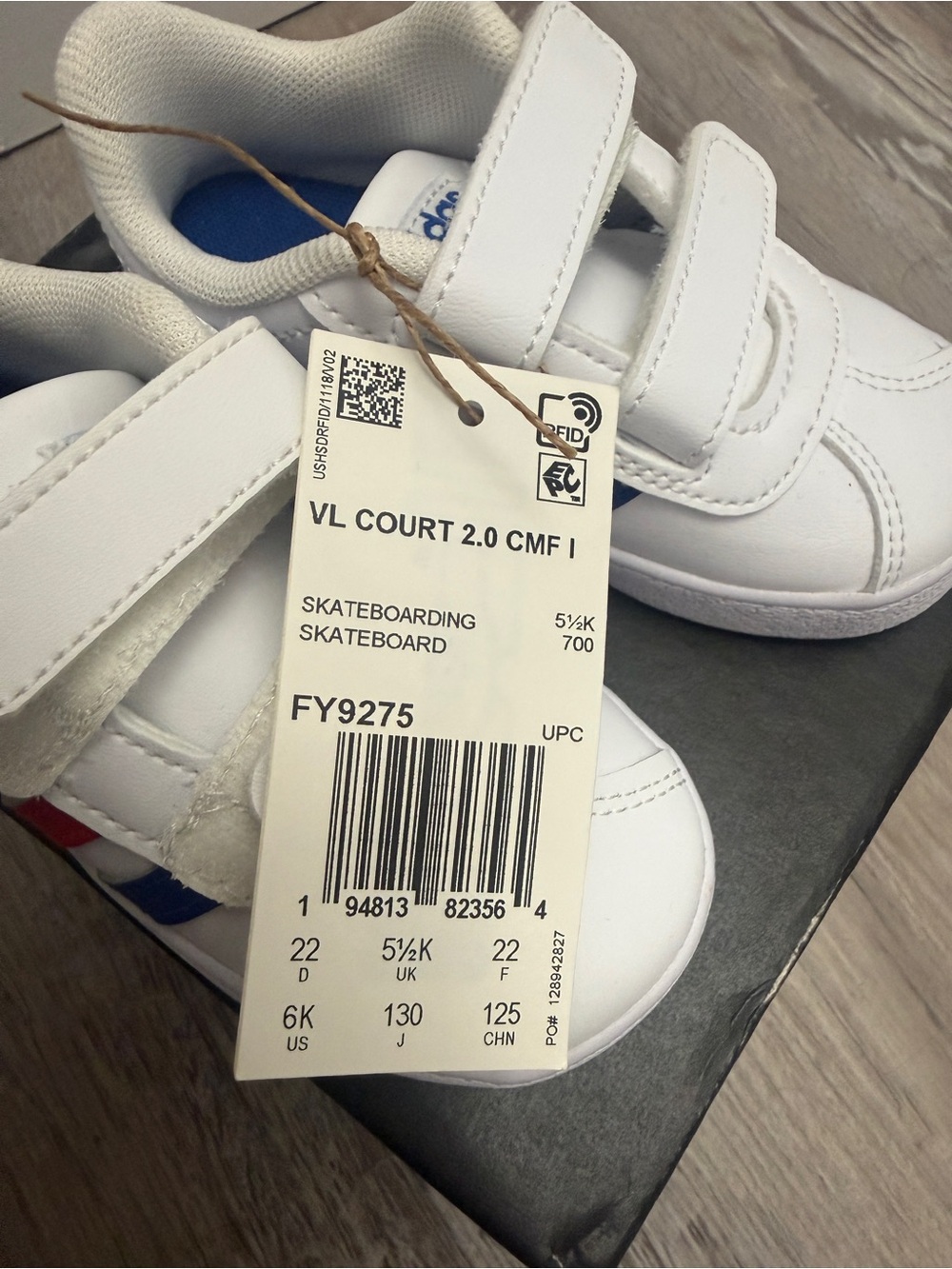 adidas Kids White Sneakers with Red & Blue Stripes NWT - Picture 5 of 6
